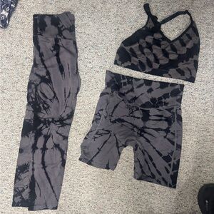 Tie-Dye Activewear Set - Black & Charcoal